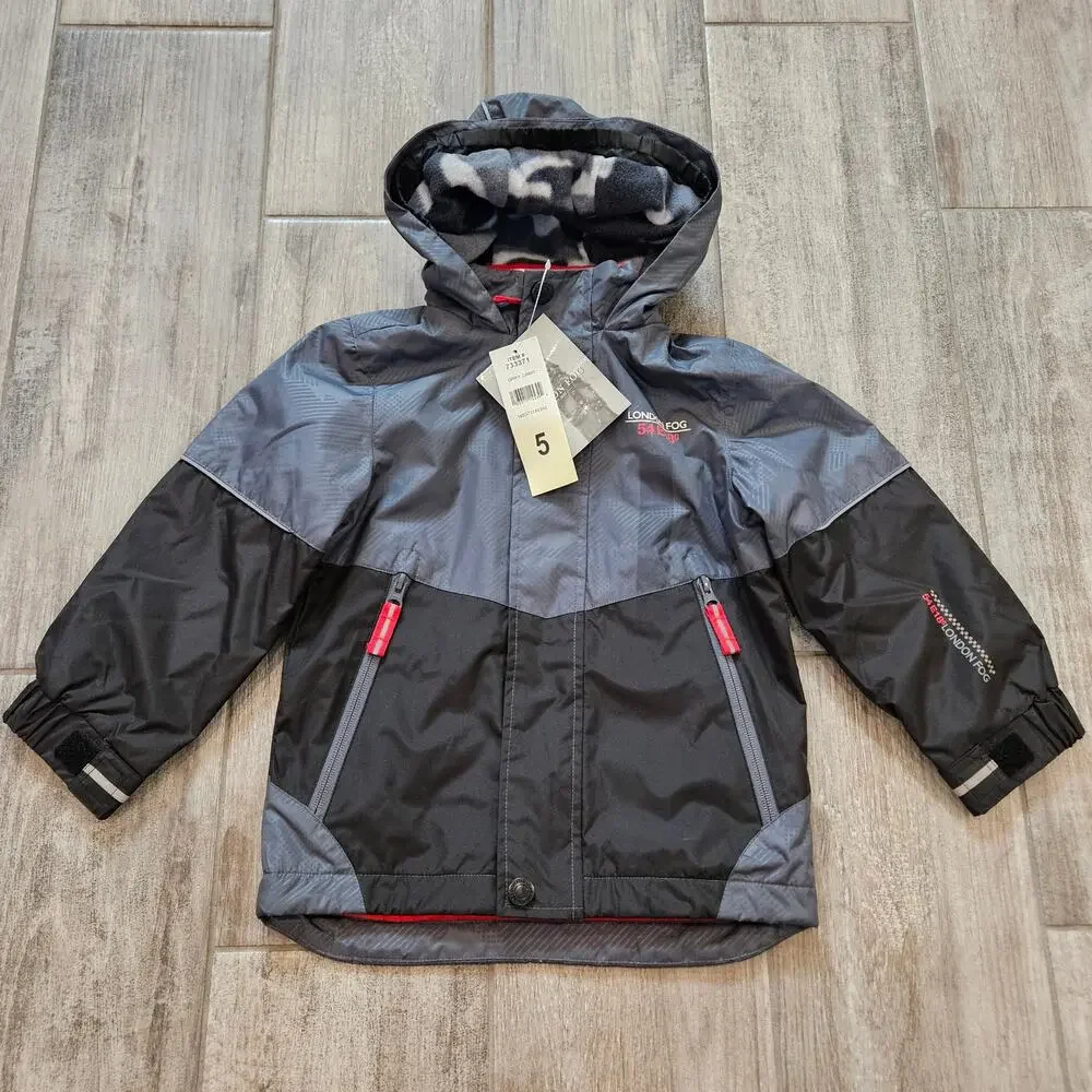 London Fog Boys Hooded Jacket Size 5 Gray Camo Winter Coat‎ Insulated NEW Snow